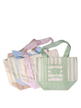 Trader Joe's Pastel Stripe Canvas Tote, 4 piece